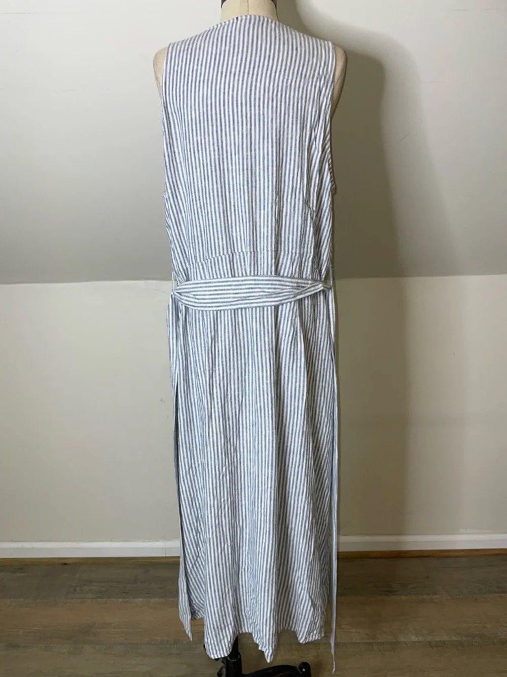 Casa Cabana XL Blue White Striped Shirt Dress Sleeveless Belt Pockets NWOT - Picture 5 of 9